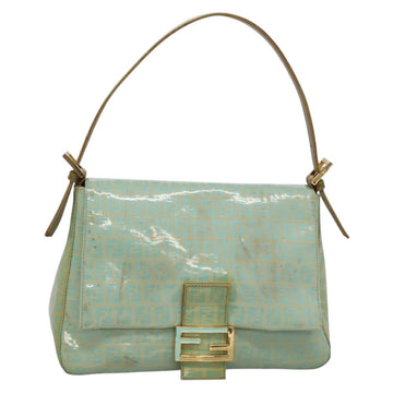 FENDI Zucchino Canvas Mamma Baguette Bag Enamel Peppermint Gold Auth 140635