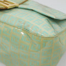FENDI Zucchino Canvas Mamma Baguette Bag Enamel Peppermint Gold Auth 140635A-9