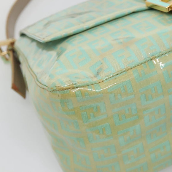 FENDI Zucchino Canvas Mamma Baguette Bag Enamel Peppermint Gold Auth 140635