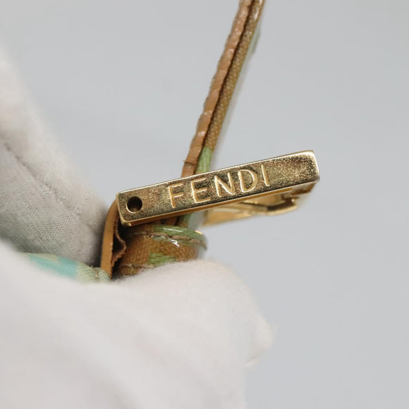 FENDI Zucchino Canvas Mamma Baguette Bag Enamel Peppermint Gold Auth 140635