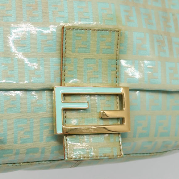 FENDI Zucchino Canvas Mamma Baguette Bag Enamel Peppermint Gold Auth 140635
