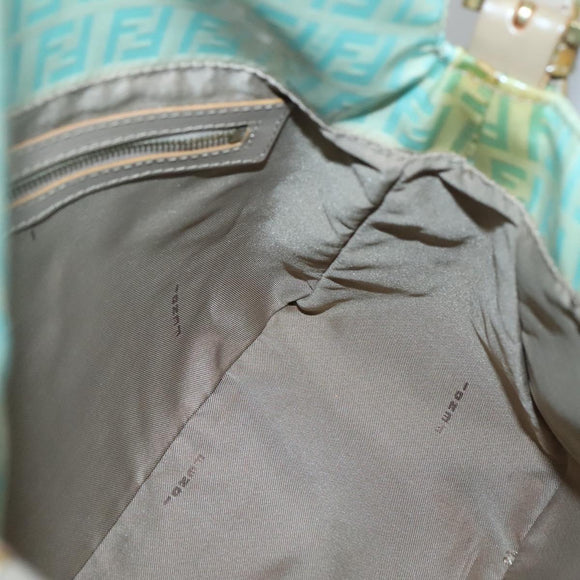 FENDI Zucchino Canvas Mamma Baguette Bag Enamel Peppermint Gold Auth 140635