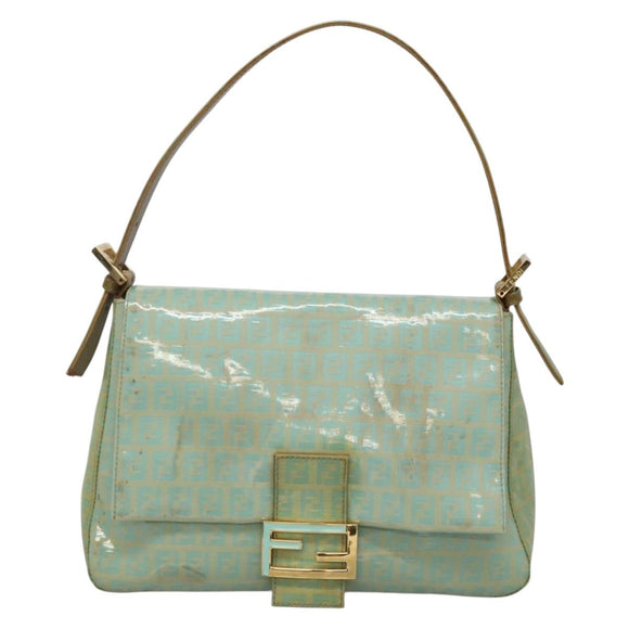 FENDI Zucchino Canvas Mamma Baguette Bag Enamel Peppermint Gold Auth 140635