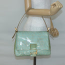 FENDI Zucchino Canvas Mamma Baguette Bag Enamel Peppermint Gold Auth 140635-23