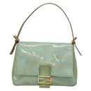 FENDI Zucchino Canvas Mamma Baguette Bag Enamel Peppermint Gold Auth 140635A-13