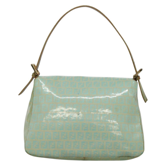 FENDI Zucchino Canvas Mamma Baguette Bag Enamel Peppermint Gold Auth 140635A