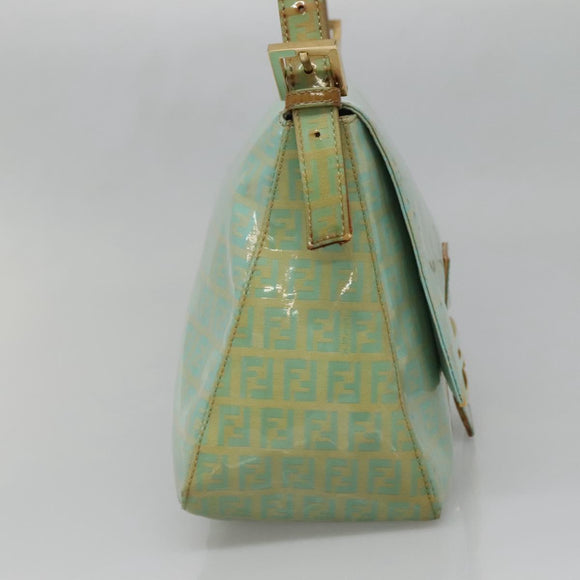 FENDI Zucchino Canvas Mamma Baguette Bag Enamel Peppermint Gold Auth 140635A