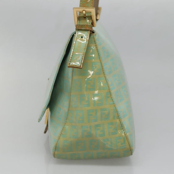 FENDI Zucchino Canvas Mamma Baguette Bag Enamel Peppermint Gold Auth 140635A