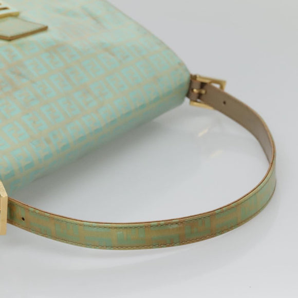 FENDI Zucchino Canvas Mamma Baguette Bag Enamel Peppermint Gold Auth 140635A