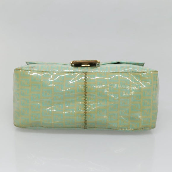 FENDI Zucchino Canvas Mamma Baguette Bag Enamel Peppermint Gold Auth 140635A
