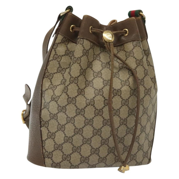 GUCCI GG Supreme Web Sherry Line Bag PVC Beige Gold 72 02 034 Auth 140637