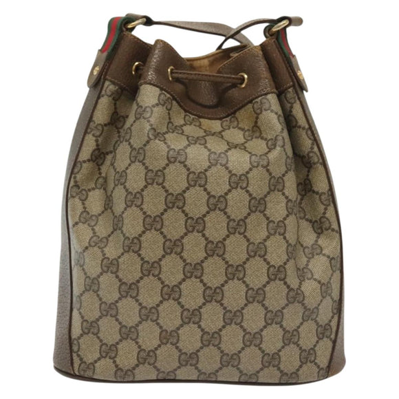 GUCCI GG Supreme Web Sherry Line Bag PVC Beige Gold 72 02 034 Auth 140637