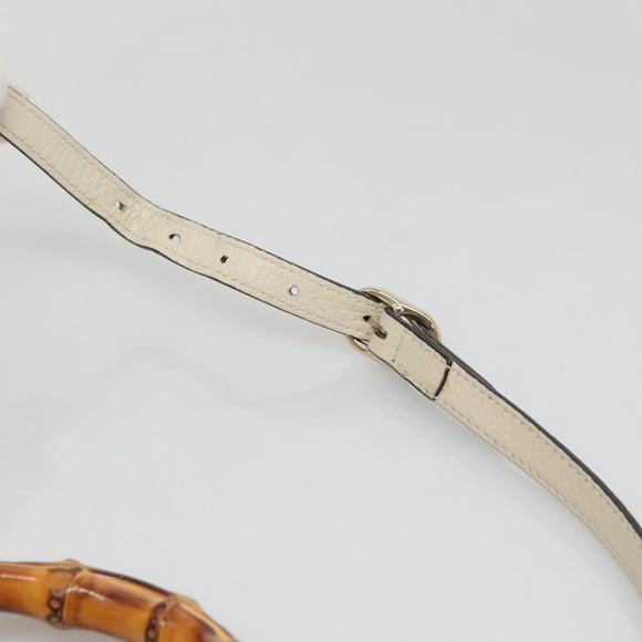 GUCCI Bamboo Hand Bag Leather 2way White Gold 368823 Auth 140639