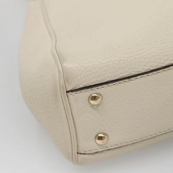 GUCCI Bamboo Hand Bag Leather 2way White Gold 368823 Auth 140639