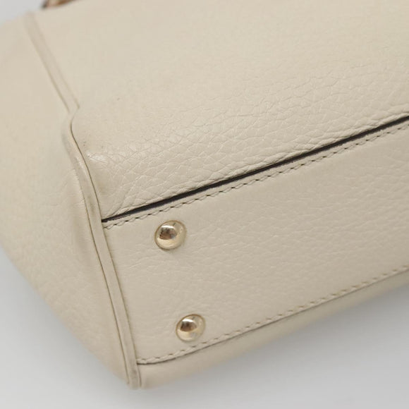 GUCCI Bamboo Hand Bag Leather 2way White Gold 368823 Auth 140639