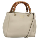 GUCCI Bamboo Hand Bag Leather 2way White Gold 368823 Auth 140639-1