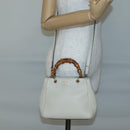 GUCCI Bamboo Hand Bag Leather 2way White Gold 368823 Auth 140639-23