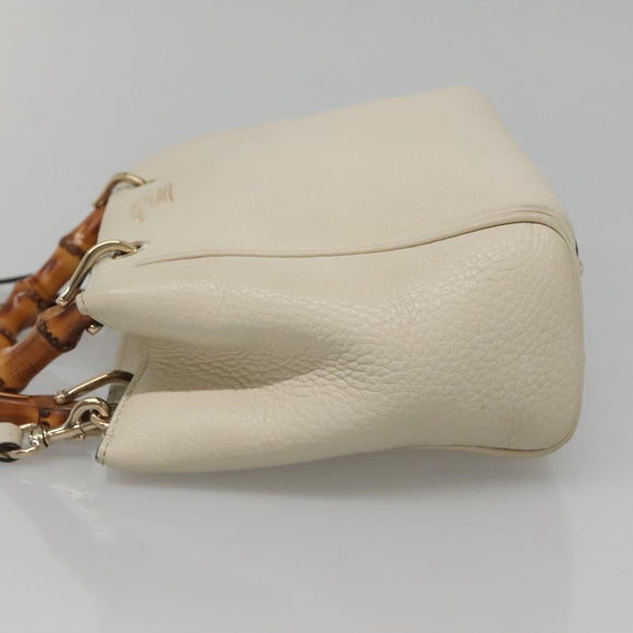 GUCCI Bamboo Hand Bag Leather 2way White Gold 368823 Auth 140639
