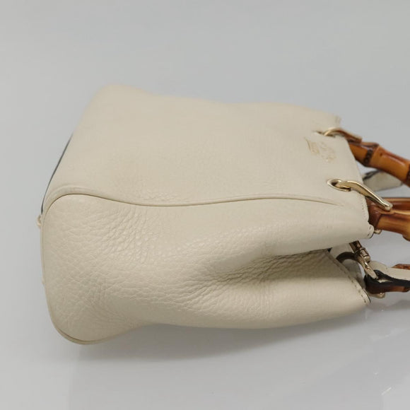 GUCCI Bamboo Hand Bag Leather 2way White Gold 368823 Auth 140639