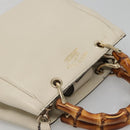 GUCCI Bamboo Hand Bag Leather 2way White Gold 368823 Auth 140639-6