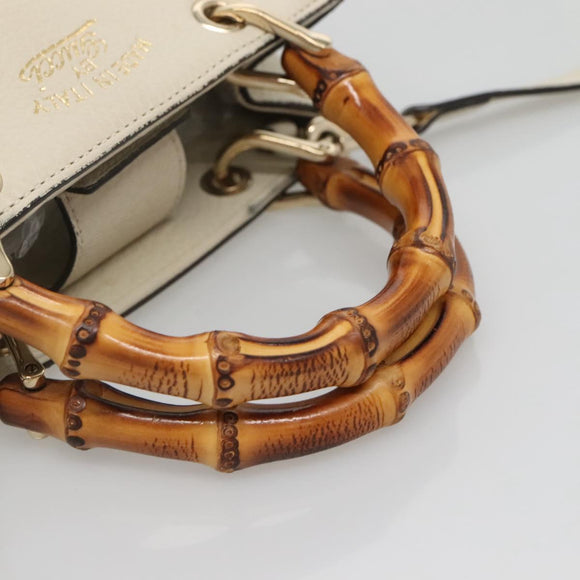 GUCCI Bamboo Hand Bag Leather 2way White Gold 368823 Auth 140639