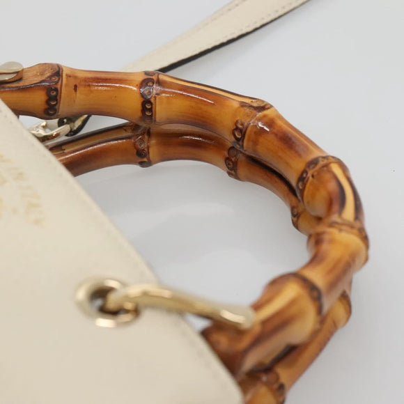 GUCCI Bamboo Hand Bag Leather 2way White Gold 368823 Auth 140639