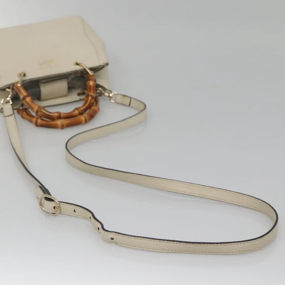 GUCCI Bamboo Hand Bag Leather 2way White Gold 368823 Auth 140639