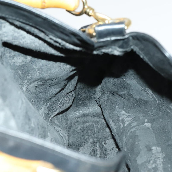 GUCCI Bamboo Hand Bag Leather 2way Black Gold 001 1781 1577 Auth 140641