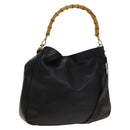 GUCCI Bamboo Hand Bag Leather 2way Black Gold 001 1781 1577 Auth 140641-1