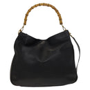 GUCCI Bamboo Hand Bag Leather 2way Black Gold 001 1781 1577 Auth 140641-13
