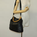 GUCCI Bamboo Hand Bag Leather 2way Black Gold 001 1781 1577 Auth 140641-22