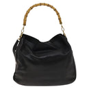 GUCCI Bamboo Hand Bag Leather 2way Black Gold 001 1781 1577 Auth 140641-2