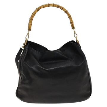 GUCCI Bamboo Hand Bag Leather 2way Black Gold 001 1781 1577 Auth 140641 - 0