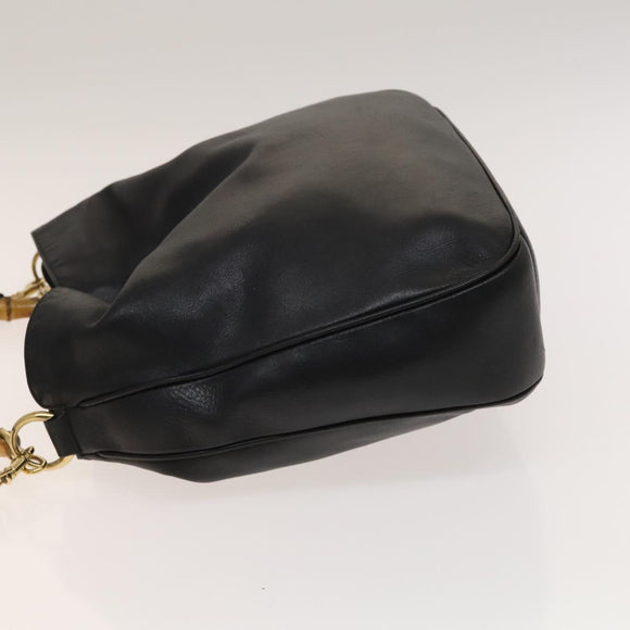 GUCCI Bamboo Hand Bag Leather 2way Black Gold 001 1781 1577 Auth 140641