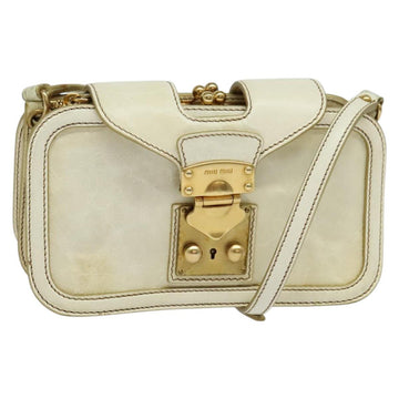 Miu Miu Shoulder Bag Leather White Gold Auth 140643