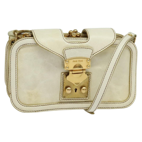 Miu Miu Shoulder Bag Leather White Gold Auth 140643