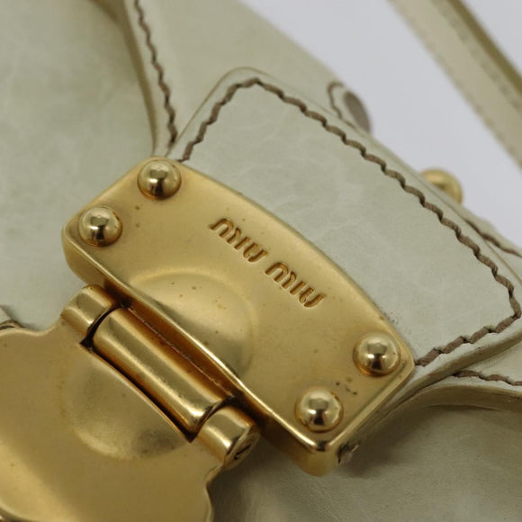 Miu Miu Shoulder Bag Leather White Gold Auth 140643