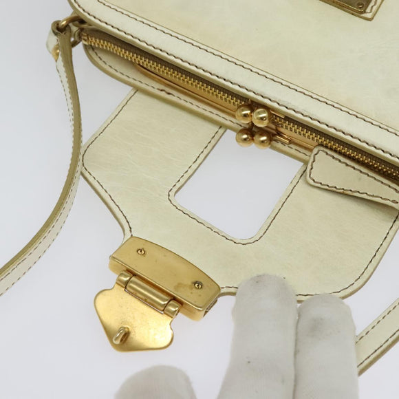 Miu Miu Shoulder Bag Leather White Gold Auth 140643