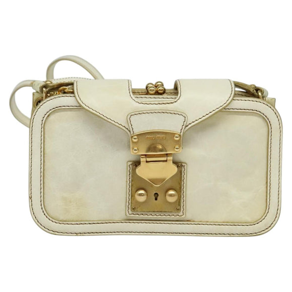 Miu Miu Shoulder Bag Leather White Gold Auth 140643
