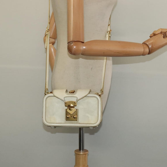 Miu Miu Shoulder Bag Leather White Gold Auth 140643