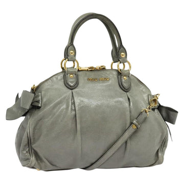 Miu Miu Hand Bag Leather 2way Gray Gold Auth 140644