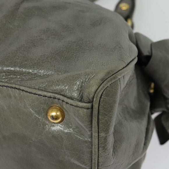 Miu Miu Hand Bag Leather 2way Gray Gold Auth 140644