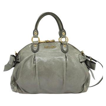 Miu Miu Hand Bag Leather 2way Gray Gold Auth 140644 - 0