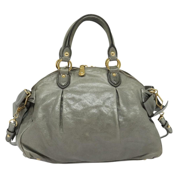 Miu Miu Hand Bag Leather 2way Gray Gold Auth 140644