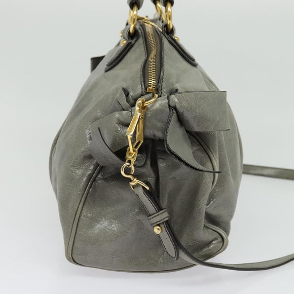 Miu Miu Hand Bag Leather 2way Gray Gold Auth 140644