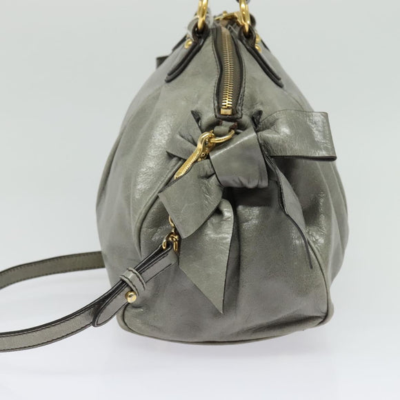 Miu Miu Hand Bag Leather 2way Gray Gold Auth 140644