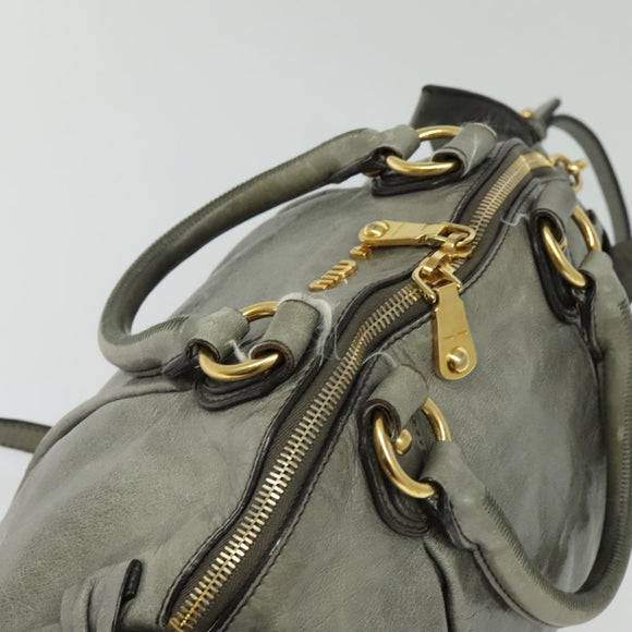 Miu Miu Hand Bag Leather 2way Gray Gold Auth 140644