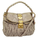 Miu Miu Matelasse Hand Bag Leather 2way Pink Gold Auth 140645-1