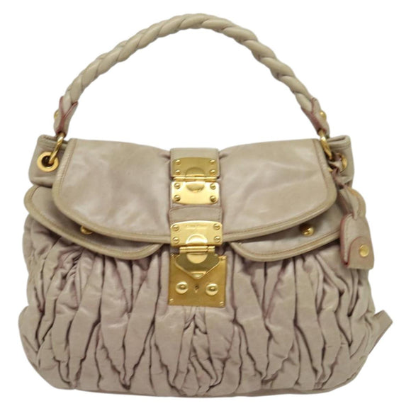 Miu Miu Matelasse Hand Bag Leather 2way Pink Gold Auth 140645