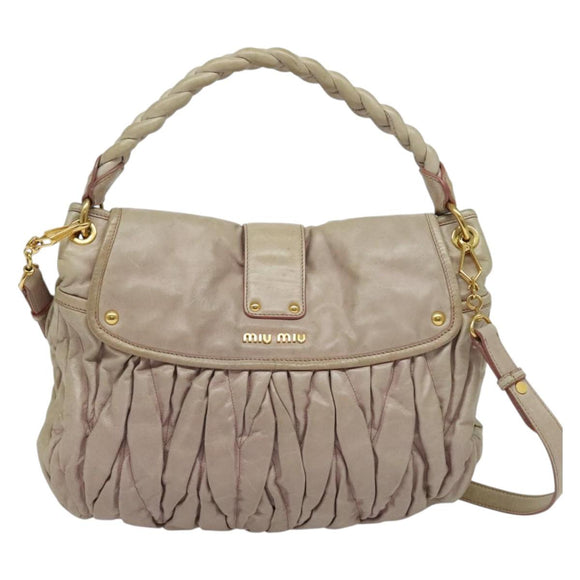 Miu Miu Matelasse Hand Bag Leather 2way Pink Gold Auth 140645